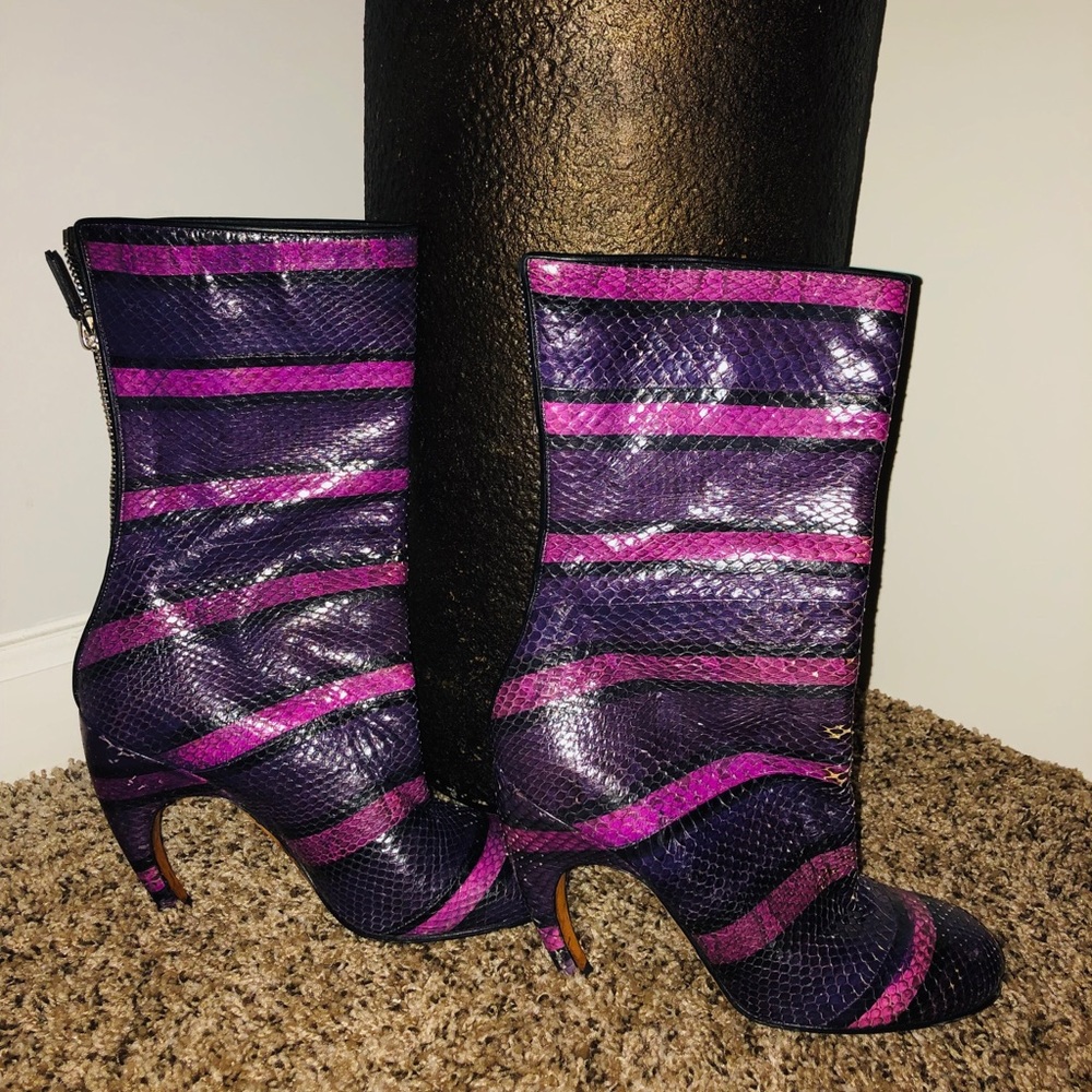 GIVENCHY Purple Striped  Runway Snake Skin Booties